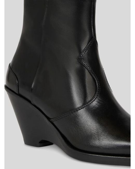 Etro Black Leather Ankle Boots With Wedge Heel