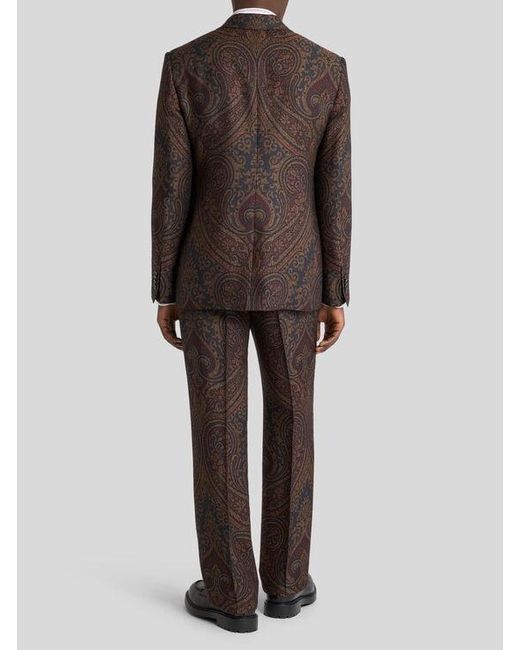 Etro Brown Single-Breasted Wool-Blend Jacquard Jacket With Paisley Motif for men