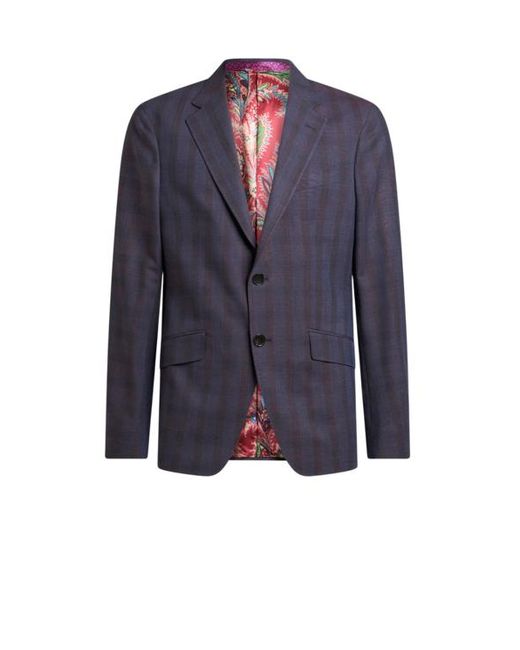 Etro Anzug Aus Einer Wollmischung Mit Karomuster, Herren, Größe in Blue für Herren