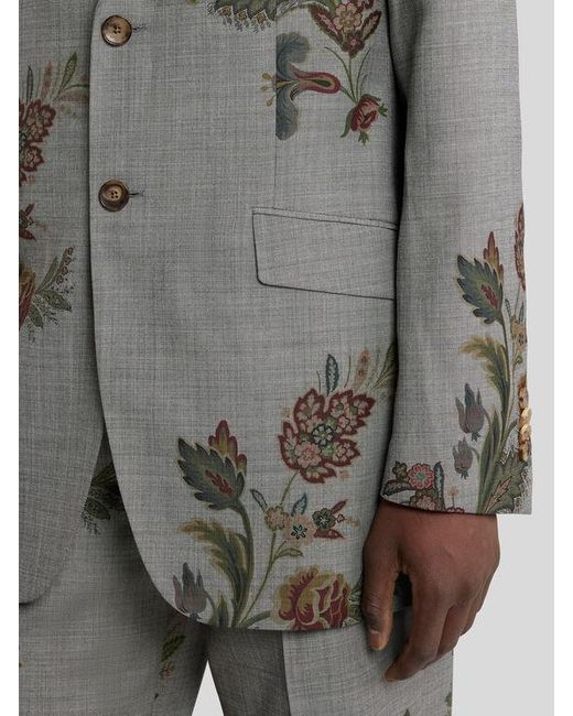 Etro Gray Single-Breasted Wool Jacket With Print for men