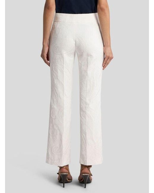 Etro White Flared Cotton-Blend Jacquard Trousers With Paisley Foliage Motif