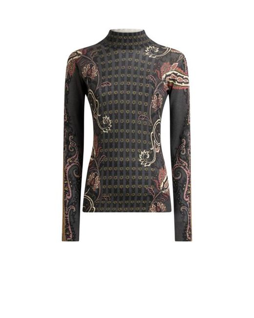 Pull À Col Montant En Soie Et Cachemire À Motif Paisley Fleuri, Femme, Taille Etro en coloris Black