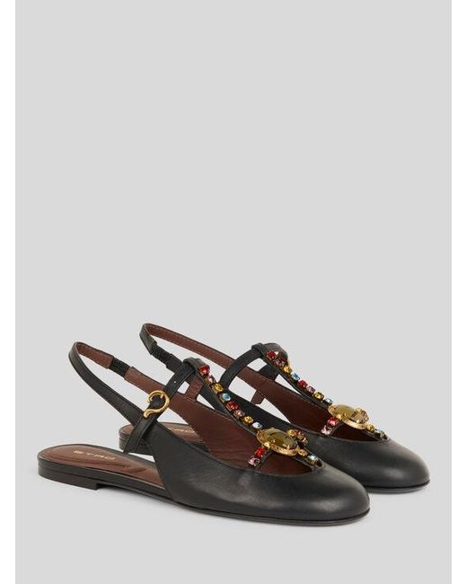 Etro Black Low Leather Slingbacks With Rhinestones