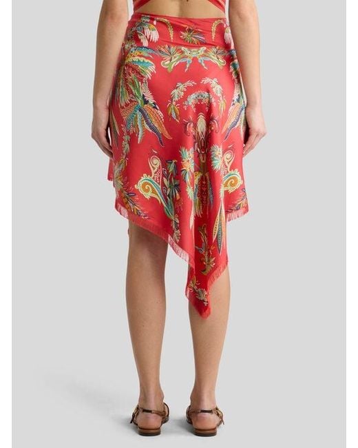 Etro Red Silk Cover-Up Pareo With Paisley Foliage Motif