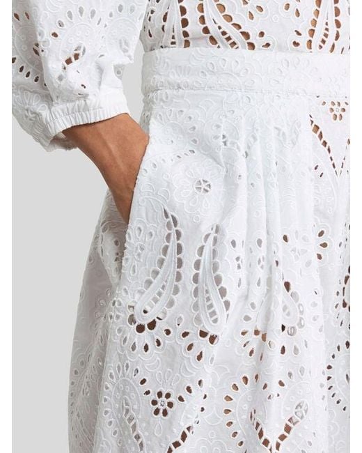 Etro White Broderie Anglaise Lace Midi Skirt With Paisleys And Hearts