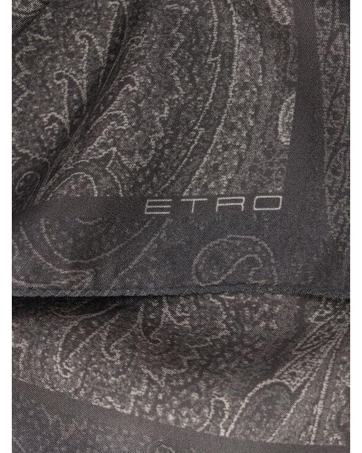 Etro Gray Printed Silk Pocket Square for men
