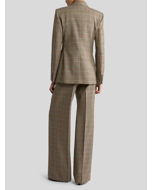 Etro Natural Double-Breasted Stretch Wool Jacket With Prince Of Wales Motif