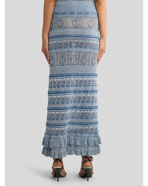 Etro Blue Crocheted Cotton Maxi Skirt