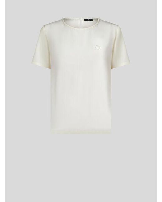 T-Shirt En Crêpe De Chine, Femme, Taille Etro en coloris White