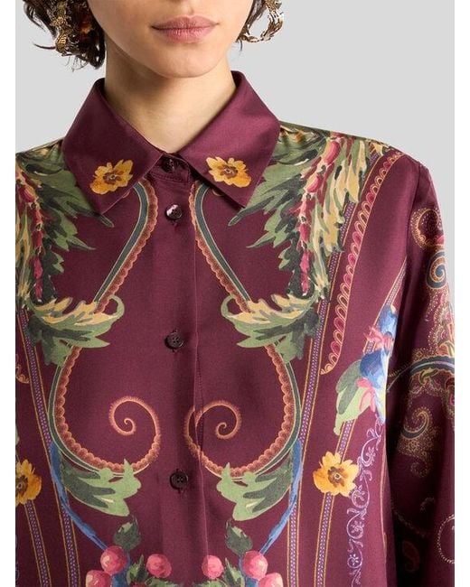 Etro Purple Silk Shirt With Placed Floral Paisley Print