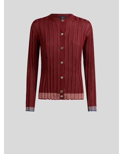 Cardigan Côtelé Avec Boutons Pegaso, Femme, Taille Etro en coloris Red