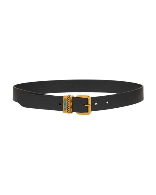 Etro Black Leather Belt With Jewel Stone
