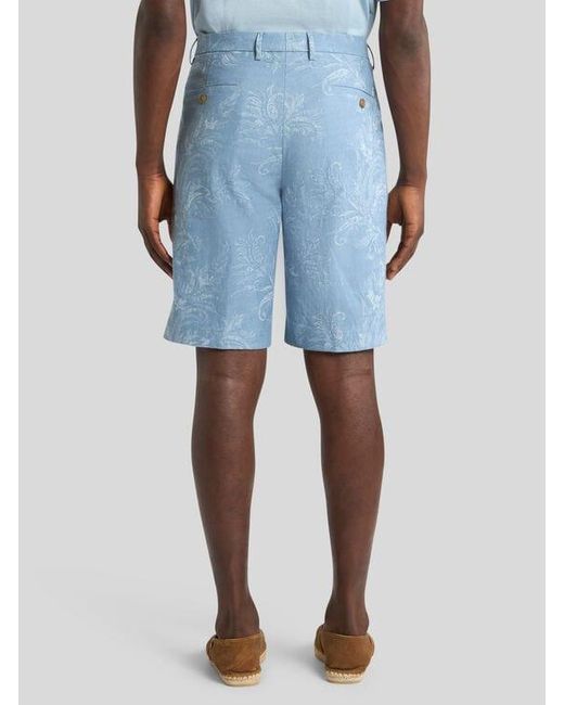 Etro Blue Regular-Fit Cotton And Linen Jacquard Denim Shorts With Leafy Motif for men