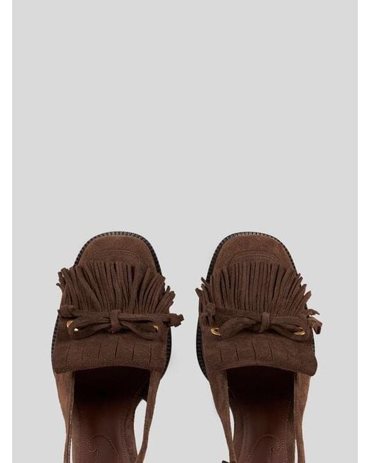 Etro Brown Slingback Suede Loafers With Fringing