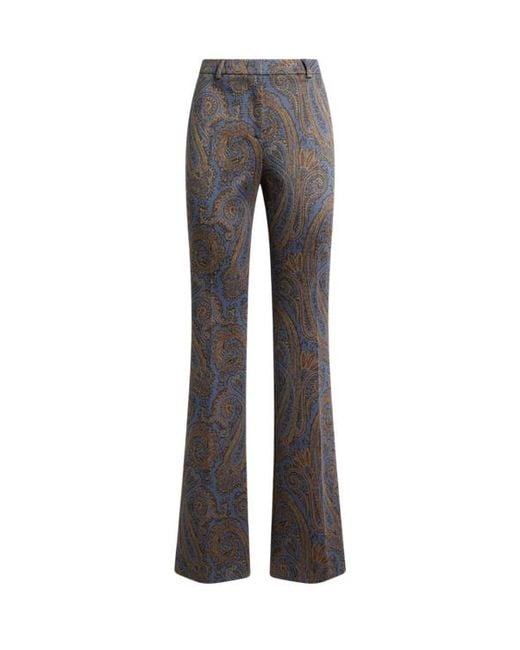 Etro Gray Fit-And-Flare Cotton-Blend Jacquard Trousers With Paisley Motif