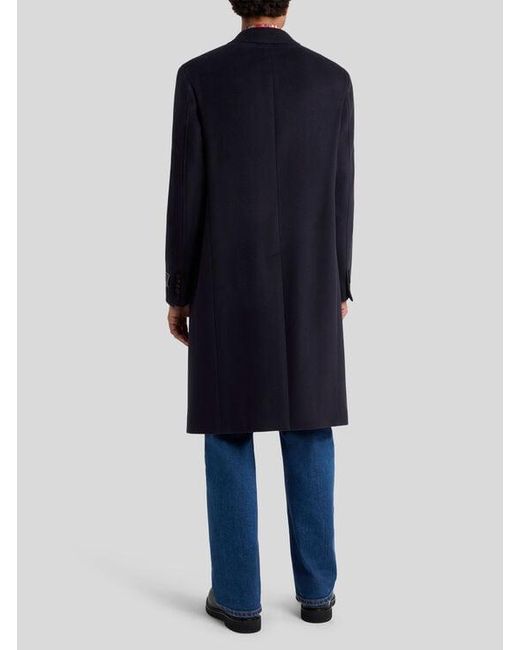 Etro Blue Double-Breasted Cashmere Coat for men