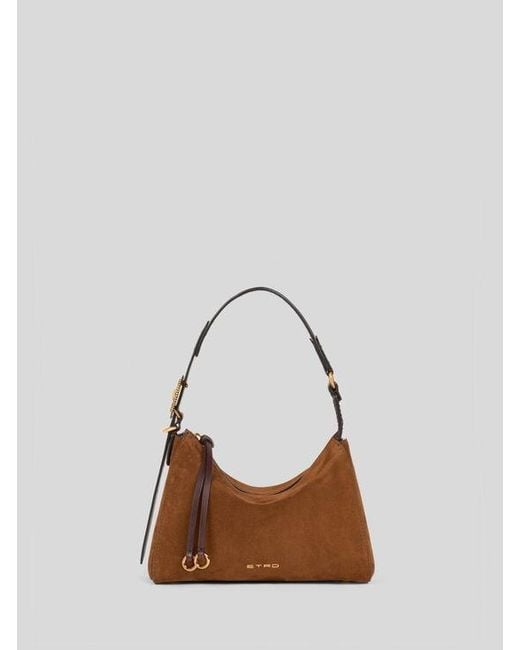 Etro Brown Small Suede Rosette Bag