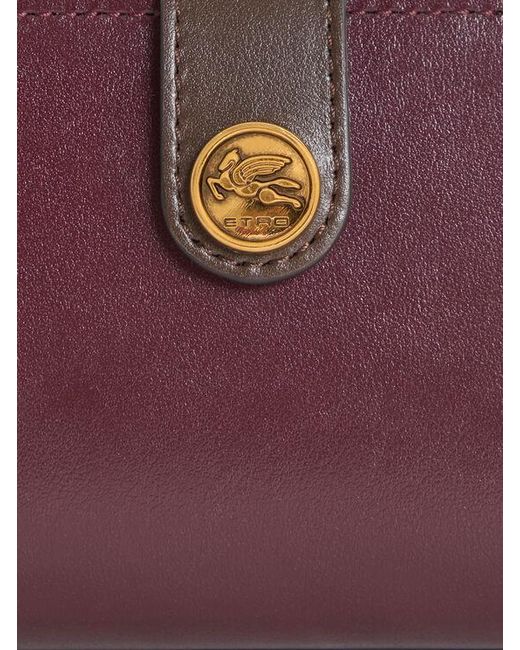 Etro Purple Leather Wallet With Strap