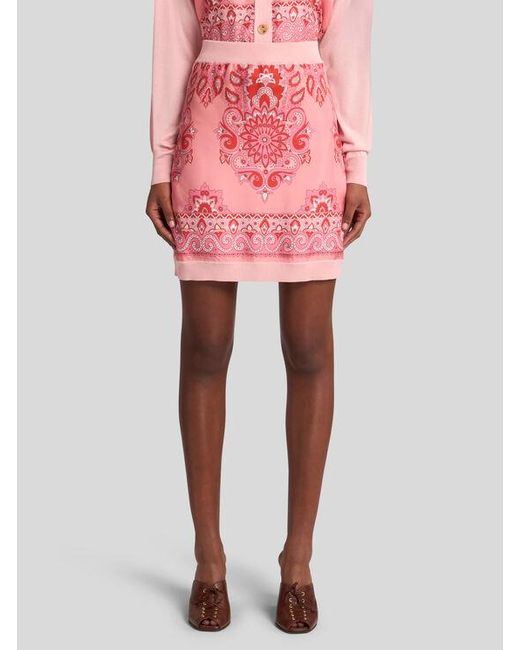 Mini-Jupe En Maille Imprimée, Femme, Taille Etro en coloris Pink