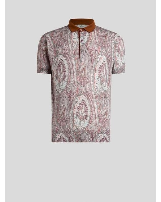 Etro Red Silk- And Cashmere-Blend Polo Shirt With Floral Paisley Motif for men