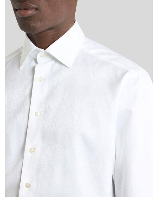 Etro White Cotton Jacquard Shirt With Arnica Motif for men