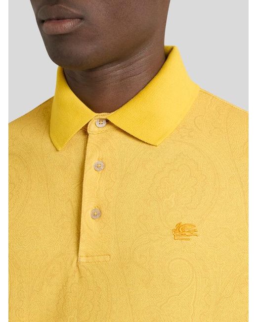 Etro Yellow Cotton Polo Shirt With Arnica Motif for men