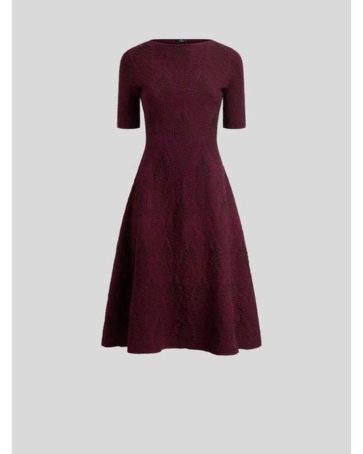 Etro Purple Jacquard Midi Dress With Medallion Motif