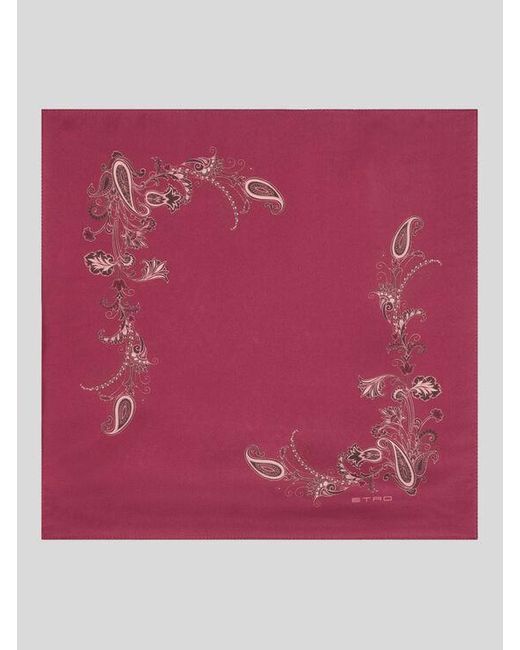 Etro Red Printed Silk Pocket Square for men