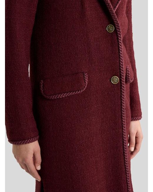 Etro Red Basketweave Wool-Blend Coat With Check Motif