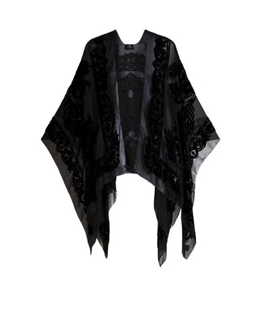 Etro Black Floral Burnout Velvet Cape
