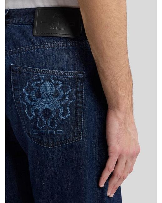Etro Blue Jeans With Octopus Embroidery And Logo for men