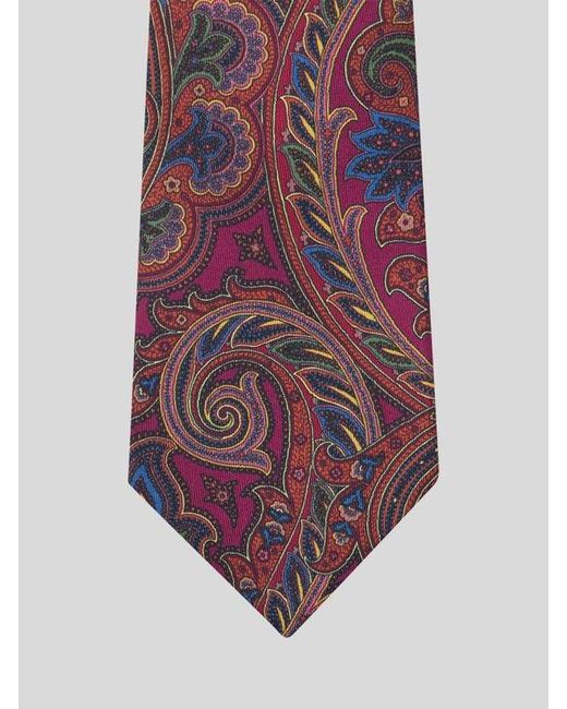 Etro Purple Printed Silk Tie for men
