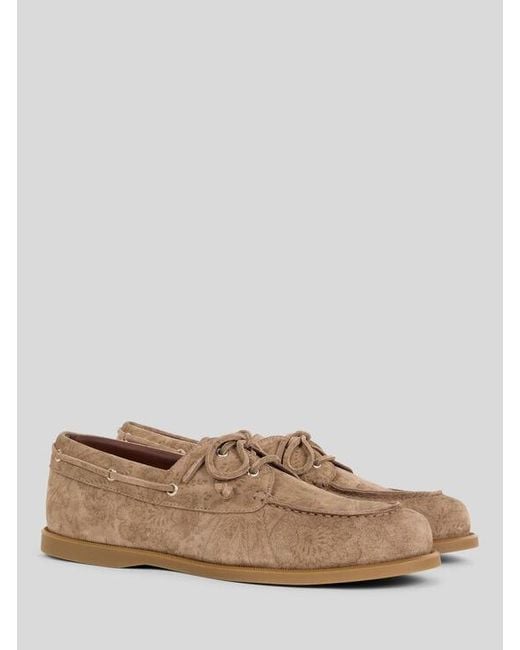 Etro Brown Printed Suede Boat Shoes for men