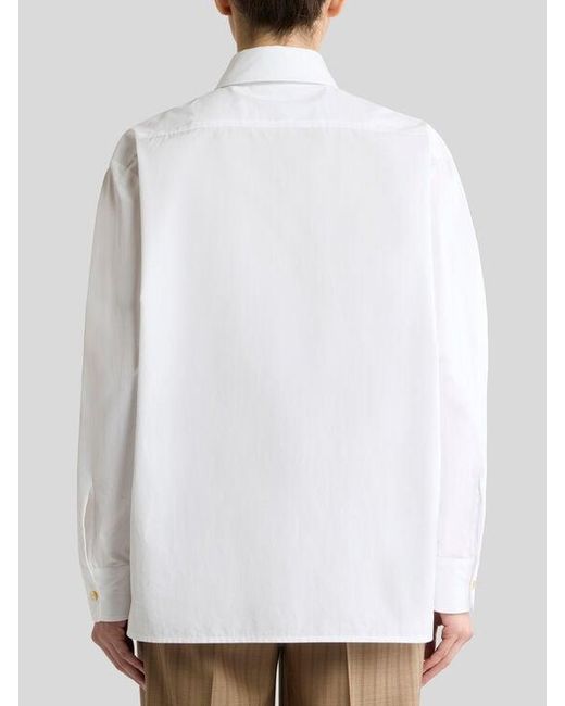 Etro White Cotton And Silk Shirt With Placed Floral Print On The Front