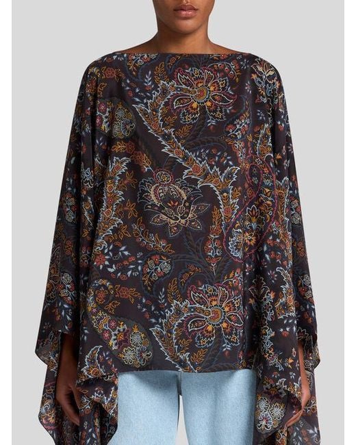 Etro Black Printed Silk Poncho