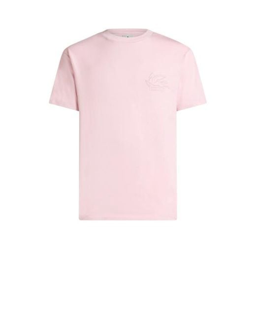 Etro Pink T-Shirt With Pegaso Embroidery for men