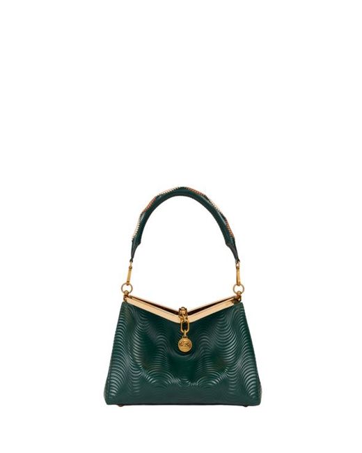 Etro Green Medium Vela Bag With Wavy Motif And Clutch