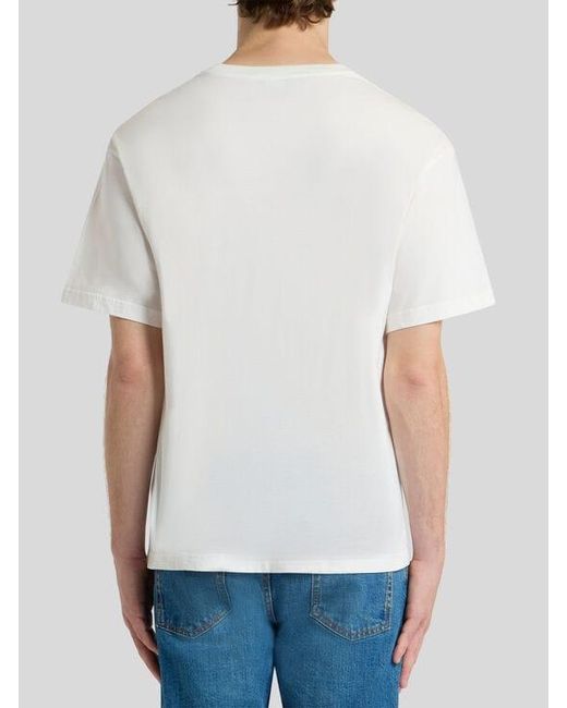Etro White Cotton Pique T-Shirt With Parrot Print for men