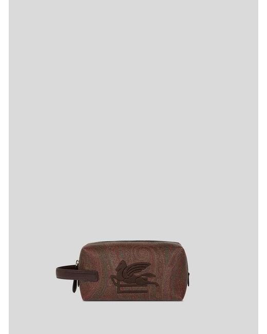 Etro Brown Small Arnica Pouch With Pegaso Embroidery for men