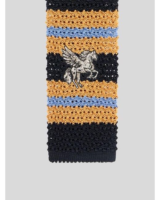 Etro White Knit Silk Tie With Stripes And Pegaso for men