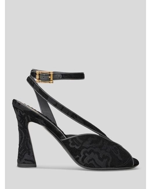 Etro Black High-Heeled Jacquard Sandals With Paisley Motif