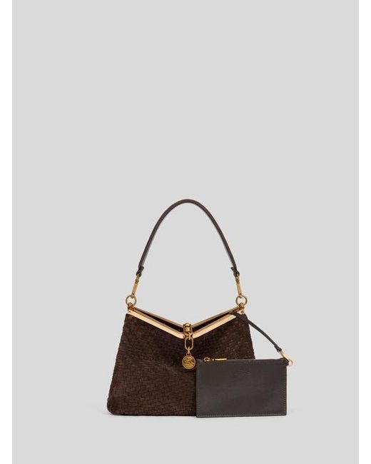Etro Brown Medium Woven Suede Vela Bag