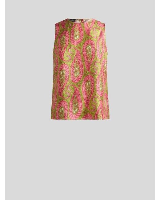 Etro Green Twill Top With Paisley Foliage Motif