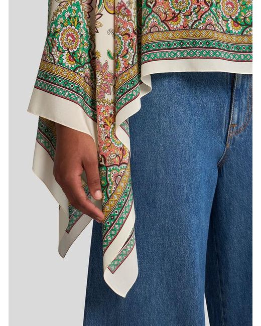 Etro White Floral Paisley Silk Poncho