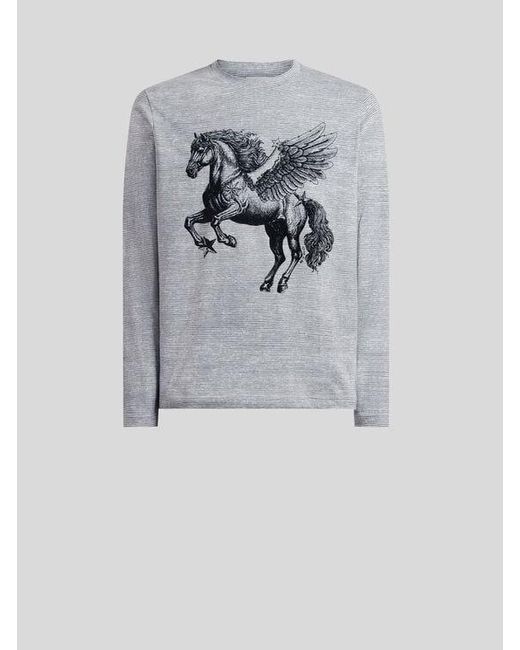 Etro Gray Cotton Sweater With Placed Pegaso Print for men