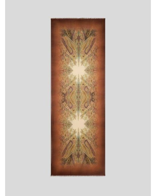 Etro Brown Wool Scarf With Faded Print And Paisley Motif for men