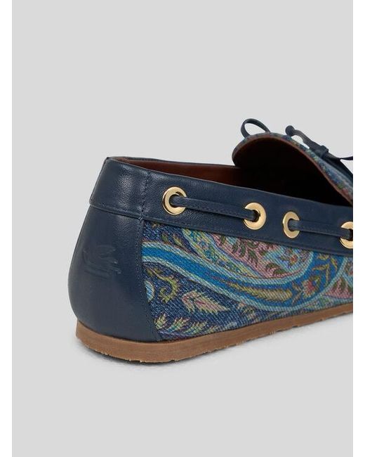 Etro Blue Denim Boat Loafers With Leafy Paisley Motif