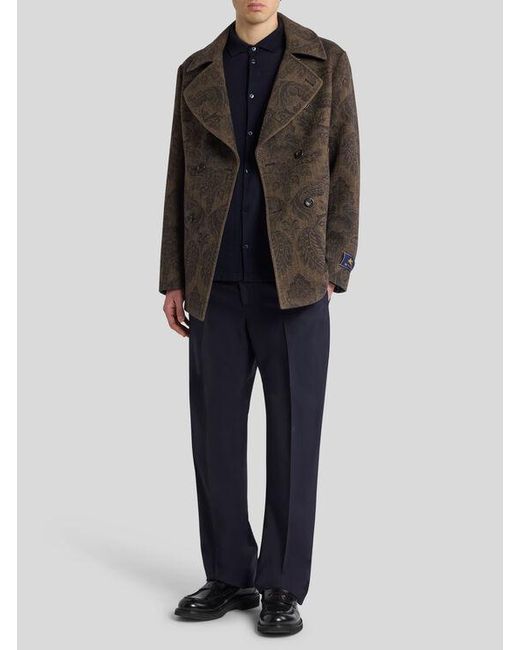 Etro Brown Double-Breasted Wool And Cashmere Pea Coat for men