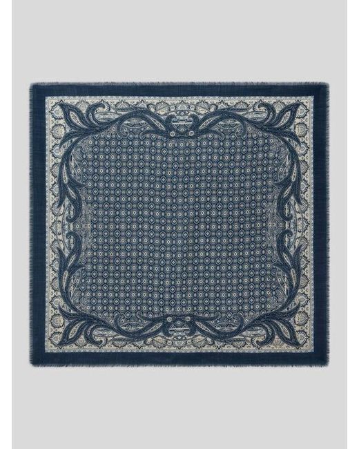 Etro Blue Wool Scarf With Tie Motif for men