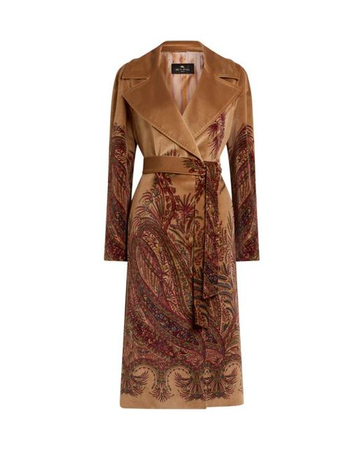Etro Brown Velvet Coat With Print